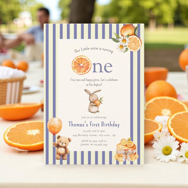 Invitación Citrus Sweet Bunny Boy First Birthday (Subido por el creador)