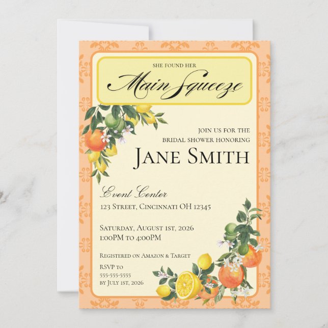 Invitación Citrus Themed Bridal Shower Invitation (Anverso)
