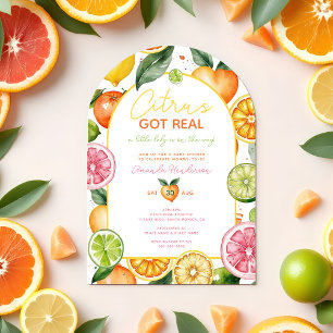 Invitación Citrus Tiene Real Frutas de Acuarela Fiesta de Beb
