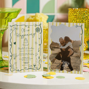 Invitación Citrus Verde rayas dibujadas a mano foto boda