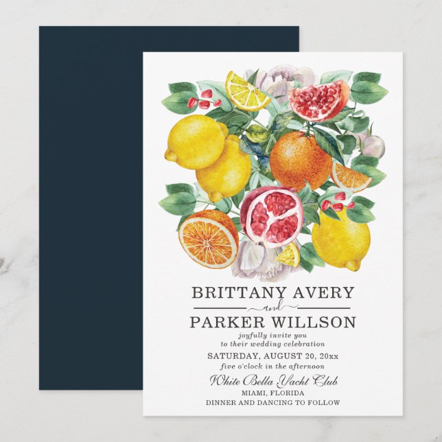 Invitación Citrus Watercolor Boda Botánico (Anverso / Reverso)