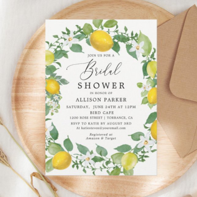 Invitación Citrus Watercolor Lemon Wreath Bridal Shower (Subido por el creador)