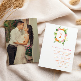 Invitación Citrus Watercolor Monograma Escudo Boda fotográfic