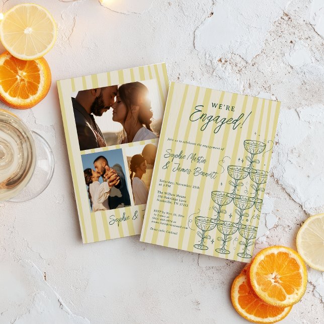 Invitación Citrus Yellow Champagne Tower Photo Engagement (Citrus Yellow Champagne Tower Photo Engagement Invitation)