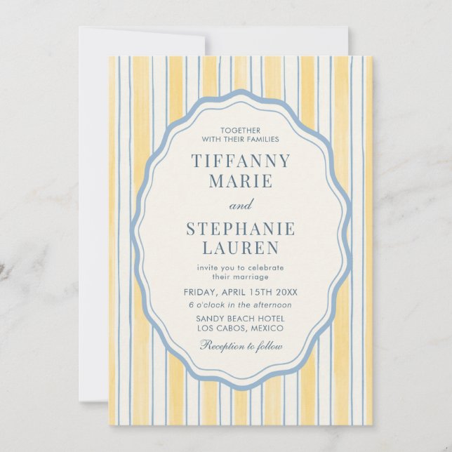 Invitación Citrus Yellow Elegant Modern Stripe Wedding (Anverso)