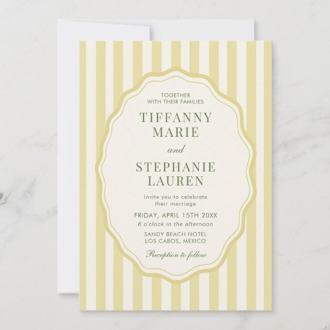 Invitación Citrus Yellow Elegant Modern Stripe Wedding (Anverso)