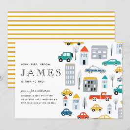 Invitación City Transportation Boy Coche Segunda Fiesta de Cu