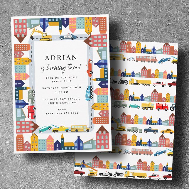 Invitación City Transportation Vehicles Truck Second Birthday (City Transportation Vehicles Truck Second Birthday Invitation)