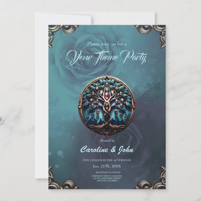 Invitación Ciudad a la sombra del lujoso árbol de la vida. (Anverso)