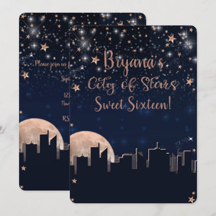 Invitación Ciudad de Estrellas Estrellas Rosa Dorado Cielo Ce