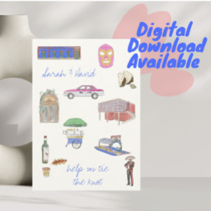 Invitación Ciudad de México guardar la fecha con dibujos