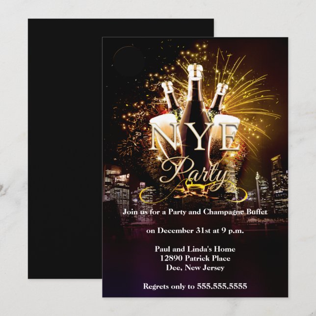Invitación Ciudad elegante ilumina Fiesta de Año Nuevo (Anverso / Reverso)