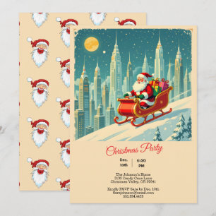 Invitación Ciudad Futurista Santa Trineo Navidad