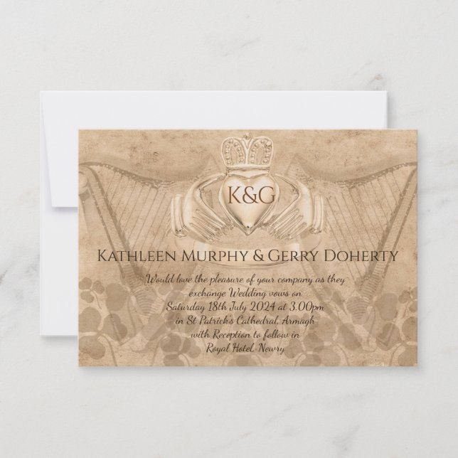 Invitación Claddagh Tradicional Irlandés Ring Shamrock & Harp (Anverso)