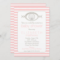 Clamshell Rosa Striped Beach Theme Baby Shower Inv
