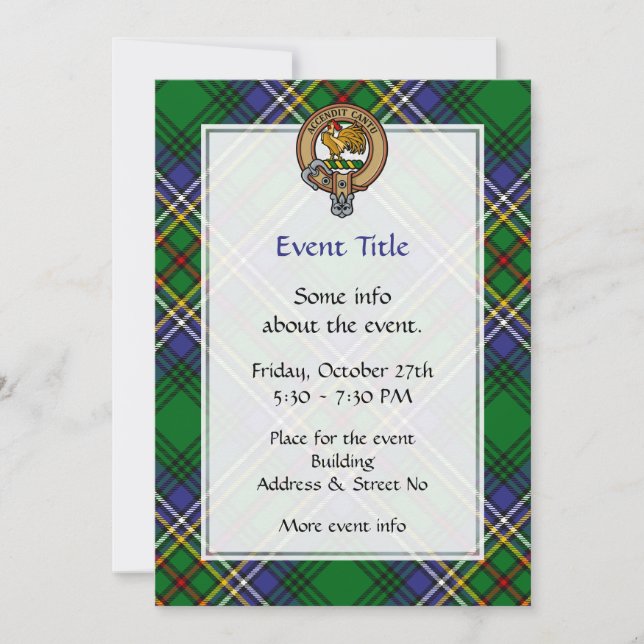 Invitación Clan Cockburn Escudo sobre Tartán (Anverso)
