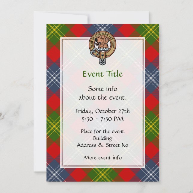 Invitación Clan Forrester Escudo sobre Tartán (Anverso)