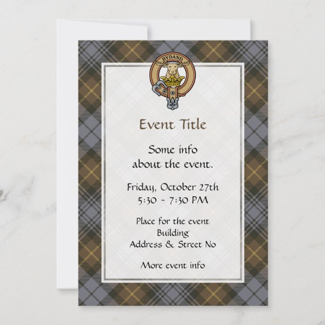 Invitación Clan Gordon Escudo sobre el tartán erosionado (Anverso)