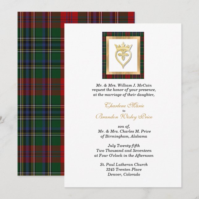 Invitación Clan MacClain Boda de Luckenbooth Tartan  (Anverso / Reverso)