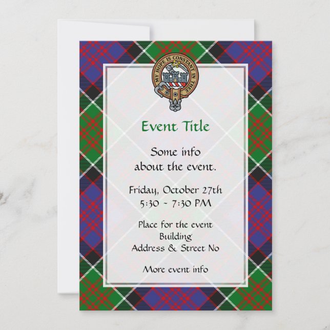 Invitación Clan MacDonald de Clanranald Escudo sobre Tartán (Anverso)