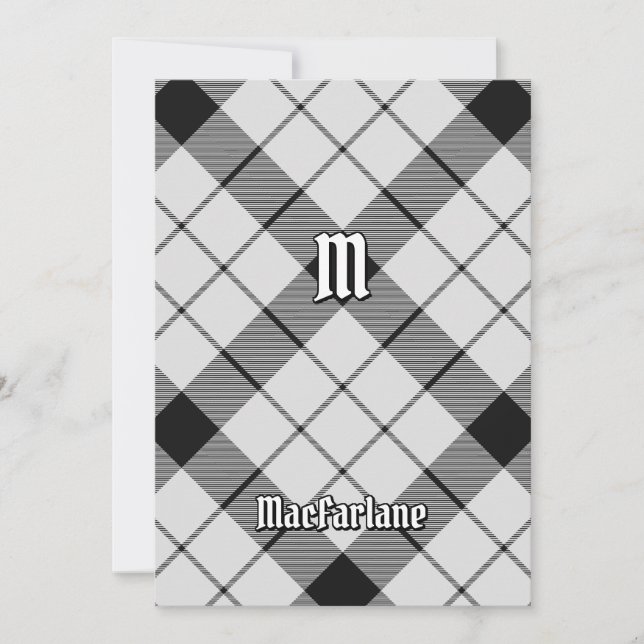 Invitación Clan MacFarlane Tartán blanco y negro (Anverso)