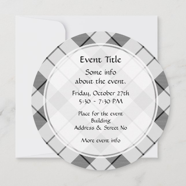 Invitación Clan MacFarlane Tartán blanco y negro (Reverso)