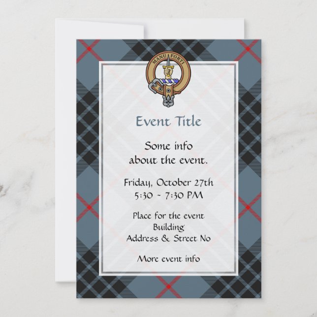 Invitación Clan MacKay Escudo sobre Blue Tartán (Anverso)