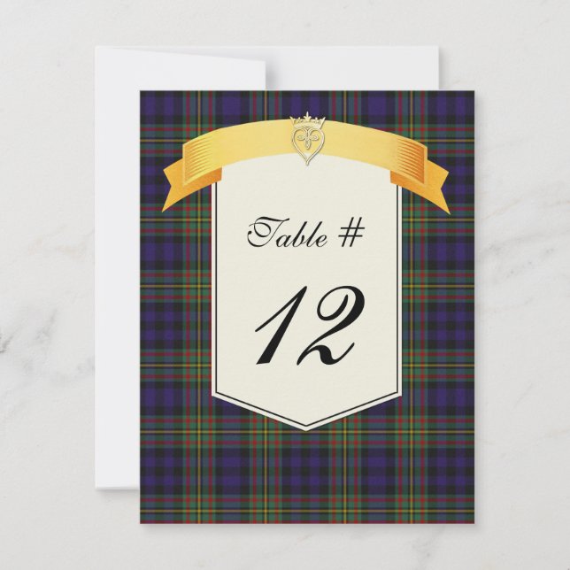 Invitación Clan MacLellan Tartan Plaid Boda Número de tabla (Anverso)