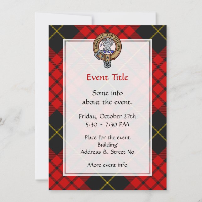 Invitación Clan MacQueen Crest sobre Tartán (Anverso)