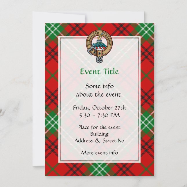 Invitación Clan Morrison Escudo sobre Tartán Rojo (Anverso)