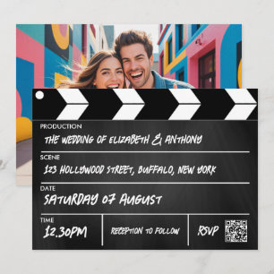 Invitación Claqueta de Cine Cinematográfico de Hollywood Boda