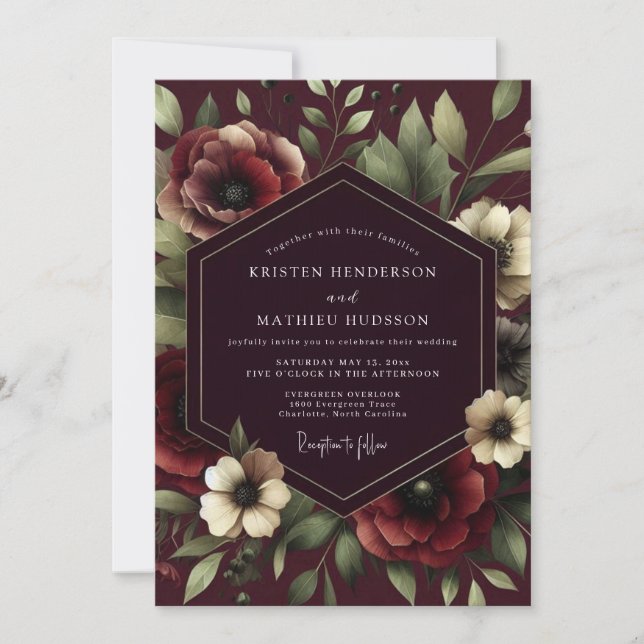 Invitación Claret Renaissance Bloom Wedding (Anverso)