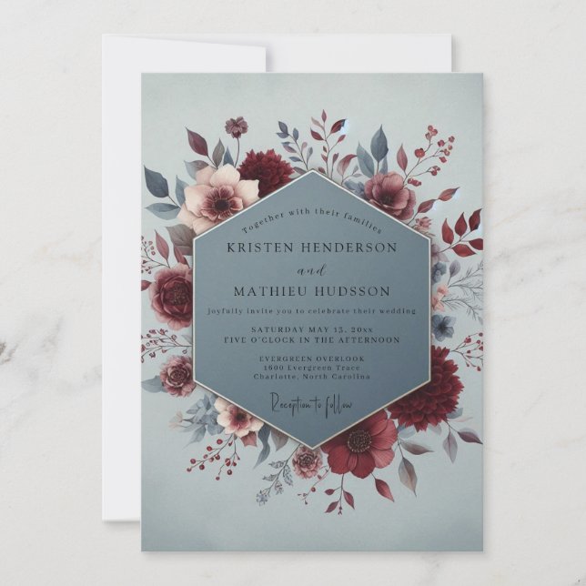 Invitación Claret Slate Painterly Bloom Wedding (Anverso)