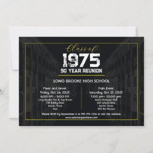 Invitación Clase 1975 Reunión Elegante Negro - Reunión de 50