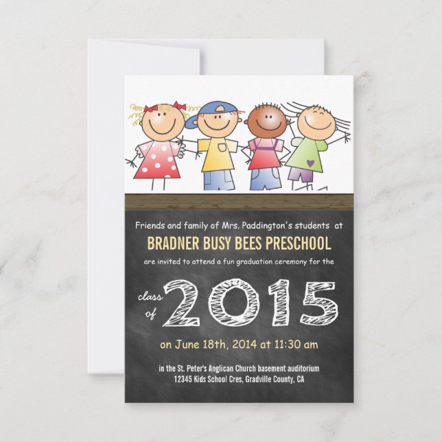 Invitación Clase 2015 Niños pequeños Personalizados de preesc (Anverso)