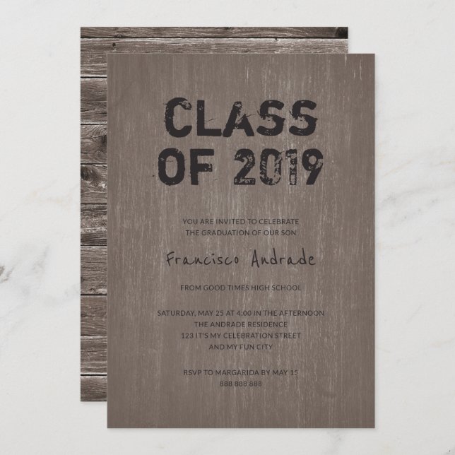 Invitación Clase 2019 Partido de Graduación Guy Rustic High S (Anverso / Reverso)