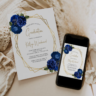 Invitación Clase 2024 Fiesta de Graduación Floral Azul Real