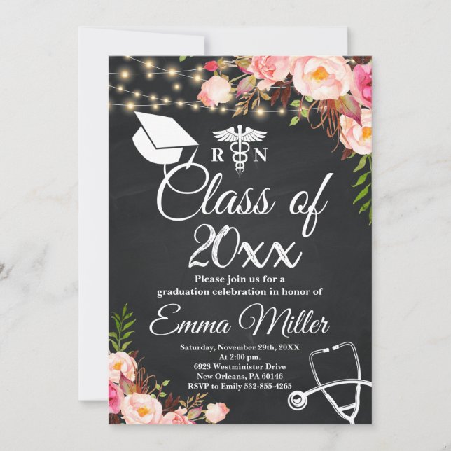 Invitación Clase 20XX - Elegante graduación de la escuela de  (Anverso)