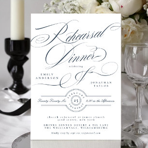 Invitación Clase Azul Marino Cena de Ensayo de Boda Elegante
