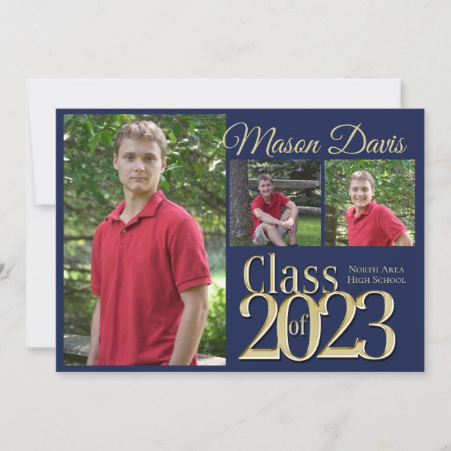 Invitación Clase azul y dorada de 2002 Invita de graduación f (Anverso)