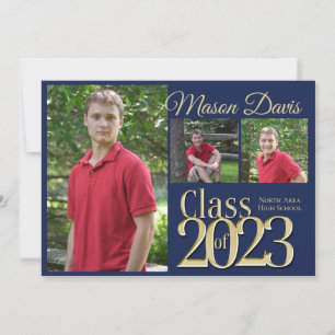 Invitación Clase azul y dorada de 2002 Invita de graduación f