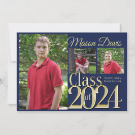 Invitación Clase azul y dorada de 2022 Graduación fotográfica