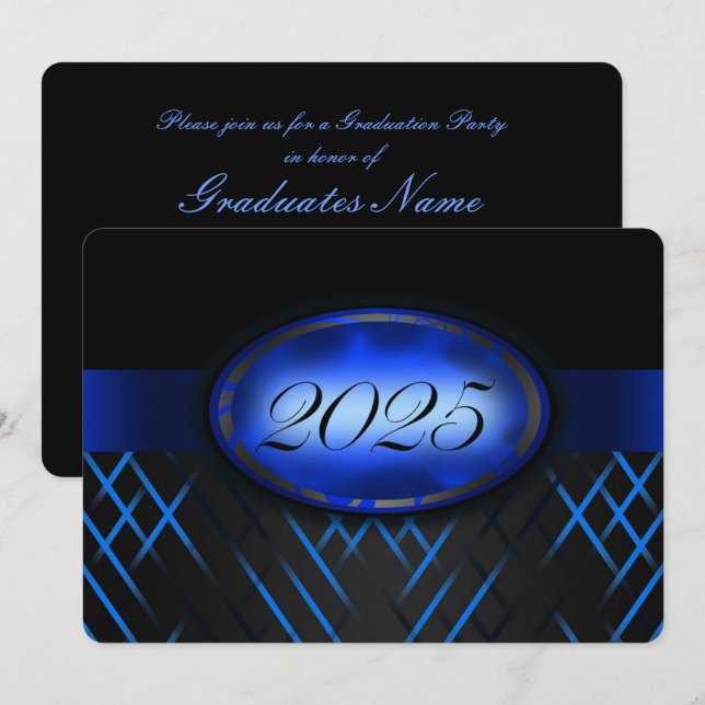 Invitación Clase azul y negra de 2025 Fiesta (Anverso / Reverso)