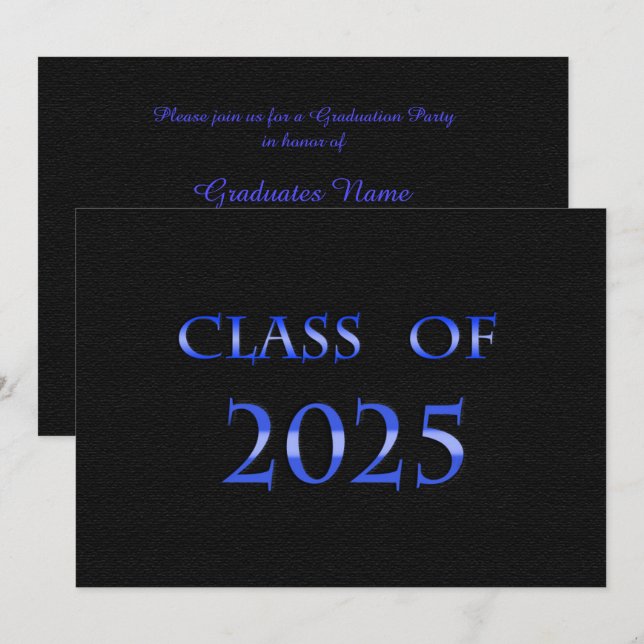 Invitación Clase azul y negra del Partido de Graduación 2025 (Anverso / Reverso)
