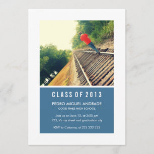 Invitación Clase blanca azul del partido de graduación fotogr