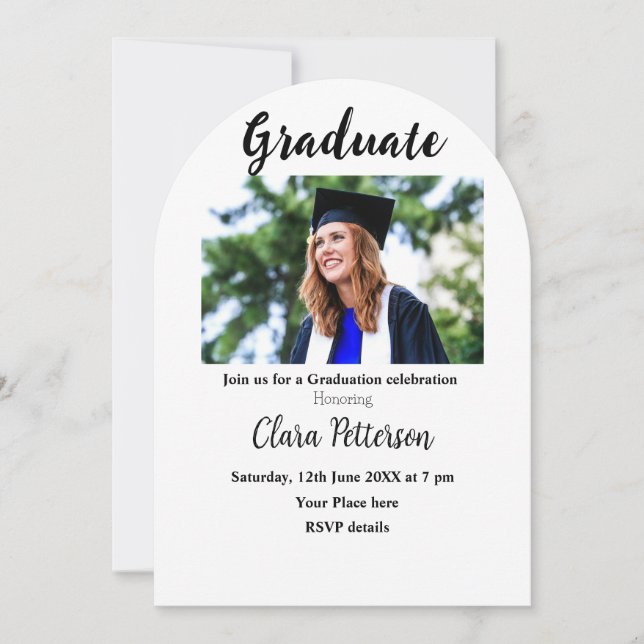 Invitación clase blanca negra clásica añada graduación de sch (Anverso)