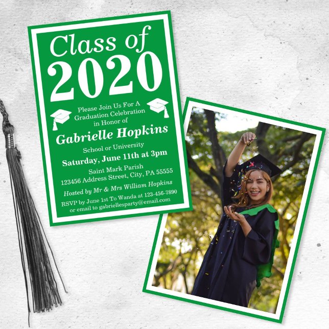 Invitación Clase blanca verde de la foto de graduación de 202 (Subido por el creador)