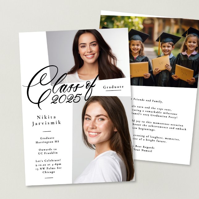 Invitación Clase blanca y negra del partido de graduación fot (Subido por el creador)