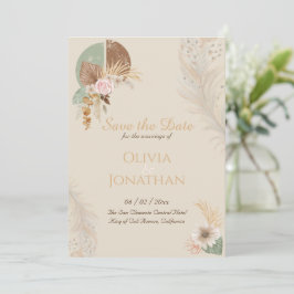 Invitación Clase Boda Boho Plumas Beige Guardar la Fecha