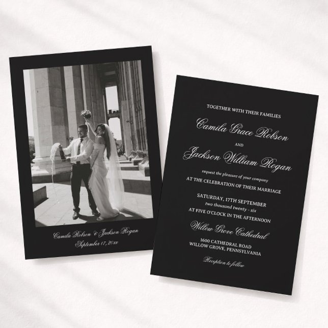 Invitación Clase Boda Negra con Foto (Subido por el creador)